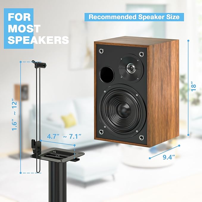 Rfiver Bookshelf Speaker Stands Pair, Height Adjustable Rear Speaker Stands from 32" to 43" with 360° Swivel, 11 lbs Capacity, Set of 2 for Satellite & Small Bookshelf Speakers