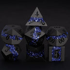 Metal DND Polyhedral Dice,Large Stripe Glitter Metallic Dice Set,Antique Silver Dice 7pcs Set for Role Playing Games(Pearl Gun Purple)