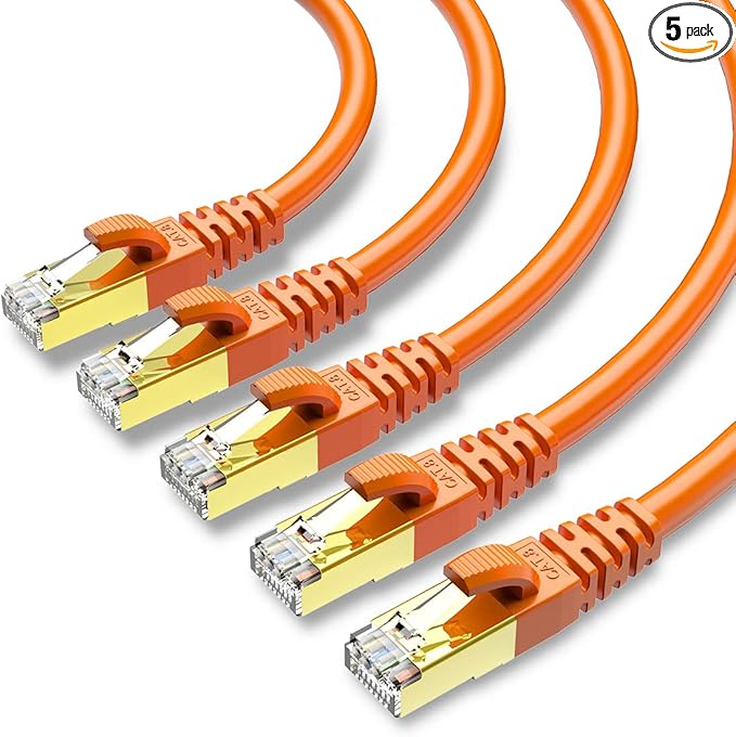 CAT 8 Ethernet Cable Shielded SFTP Internet Network Patch Cord, Heavy Duty High Speed LAN Cables w Gold Plated RJ45 Connector Professional for Router, Modem, Gaming, Xbox (15 Feet, 5 Pack Orange)