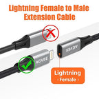 AGVEE 2 Pack 6.6ft Lightning Extension Cable, Braided Female to Male Extender Full Function Cord Compatible with iPhone iPad, Data Sync Video Audio & Charging Connector Adapter, Dark Gray
