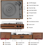 Vinyl Record Player with Dual Stereo Bookshelf Speakers Vintage Belt Drive Bluetooth Turntable with External Speakers,Convert Vinyl to MP3,LP Players AUX Headphone Input RCA Out,Brown