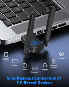 ZEXMTE 5.4 USB Bluetooth Adapter for PC, Plug & Play Bluetooth Transmitter & Reciver, EDR & BLE, High Gain Antenna, 590FT / 180M Long Range for PC Windows 11/10/8
