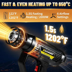 TECKWRAP Heat Gun 2000W with LCD Display, Adjustable Hot Air Gun for Vinyl Wrap, Shrink Wrap, Paint Removal & DIY Crafts (122–1202°F)