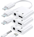 [Apple MFi Certified] 3 Pack Lightning to 3.5mm Headphone Jack Adapter, 2 in 1 Dongle Adapter Aux Audio + Charging Ports Splitter Compatible with iPhone 14/13/12/11/XS/XR/8/7 Support All iOS System