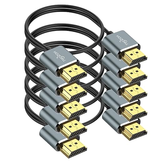 Twozoh Slim 4K HDMI Cable 3.3FT 5 Pack, Ultra Thin & Flexible Skinny HDMI to HDMI 2.0 Cord Support 4K/60HZ 18gbps Laptop, Monitor, PS5, PS4, Xbox One, Fire TV