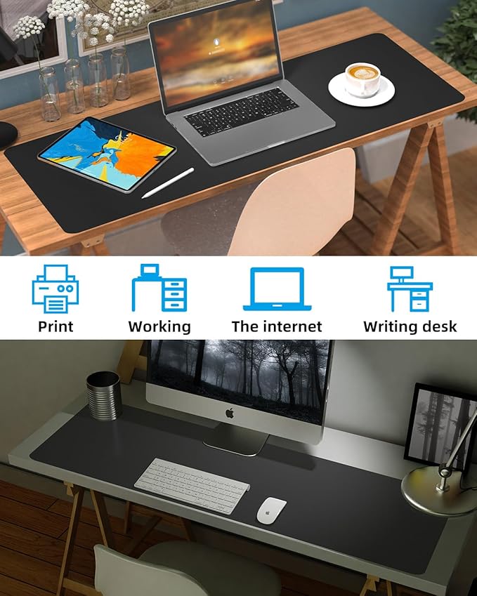 Desk mat Large, Leather Desk Pad Protector,Office Desk Mat,Mouse Pad, Non-Slip Desk Blotter, Laptop Desk Pad, Waterproof Desk Writing Pad for Office&Home (Black,48" x 24")