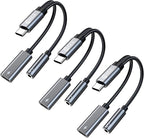 3PCS USB C Splitter for KZ ZS10 PRO, CCZ CA01 USB C to 3.5mm Audio Headphone and Charger Adapter, Type C Headphone Splitter 1 in 2 Out, Dongle Audio Cable DAC for Samsung Galaxy S25/S24 (USBC-3.5MM)