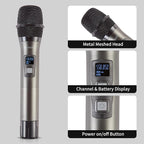 4 Channel Wireless Microphone System UHF 2 Cordless Handheld Mics and 2 Lavalier Headset Mics for Karaoke Church Speaking Conference Meeting Party, 4x25 Adjustable Frequency (2 Handheld + 2 Bodypack)
