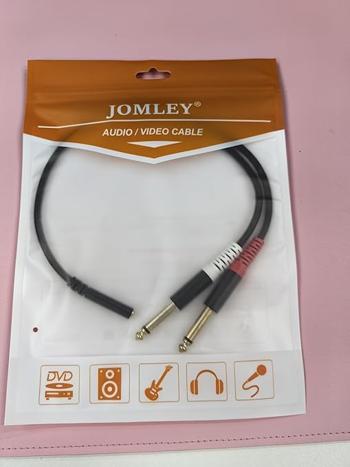 3.5mm to 1/4 Adapter Cable, 3.5mm TRS Female to Dual 1/4 inch TS Male Y Splitter Cable Adapter, Mini Jack Stereo to 2 Quarter inch Mono Insert Cable - 1 ft