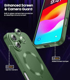 Magnetic for iPhone 16 Case [Compatible with MagSafe][Built-in Camera Lens Protector] Slim Soft Silicone Bumper Shockproof Metallic Luster Phone Case (Green)