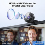 EMEET C950 4K Webcam for PC - 8 Megapixels 4K UHD, PDAF Autofocus, Noise-Canceling Mic, 70° FOV, 1080P@60FPS, Privacy Cover, USB 2.0 Plug&Play, No Tripod Hole, Ideal Webcam for Zoom/Teams/Google Meet