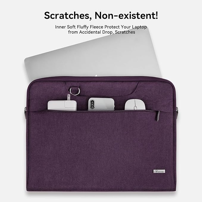 Voova Laptop Bag 15.6 Inch, Waterproof Computer Sleeve Carrying Case with Shoulder Straps & Handle Compatible with Macbook Air 15 M2/M3/M4, MacBook Pro 15/16, 15-16 Inch Hp Dell Lenovo, Dark Purple