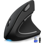 TECKNET Ergonomic Mouse, Rechargeable 2.4G+Bluetooth Vertical Mice 6 DPI Adjustable, Wireless Optical Carpal Tunnel Mouse for Right Hand, Silent 6 Buttons for Laptop, PC, MacBook, iPad - Black