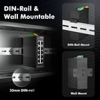 MokerLink 10 Port Gigabit Industrial DIN-Rail Ethernet Switch, Unmanaged IP40 Network Switch (-40 to 185°F), Mini Size, with Power Supply