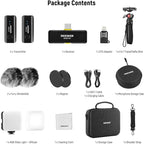 NEEWER PA048 Vlogging Kit for iPhone Android Podcast YouTube with RGB LED Light/KM23 Wireless Microphone System/Selfie Stick Phone Tripod/Cleaning Cloth, Content Creator Essentials