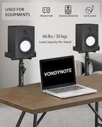 Set of 2 Dual Side Clamping Studio Monitor Stands Short Desktop Clamp Speaker Stands Height Adjustable Extendable Top Plate Mounted by Screws