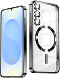 Slim Thin for Samsung Galaxy S25 Plus Case, Compatible with MagSafe, Built-in Camera Lens Protector, Shockproof Protective Phone Case, Soft Electroplated Clear Cover, Black