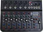 7 Channel mixer, DJ Mixer Board with Bluetooth and Usb, Audio Sound Card with Interface Recording and 48V Phantom Power, Sounds Mixer Board with FX Reverb Delay Effect for Streaming