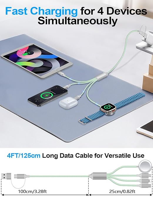 2 Pack Charging Cable for Apple Watch Charger/Samsung/iPhone Charger,Car/Office/Camping/Travel Essentials,Type C Cable Cord for iWatch Ultra/10-2/iPhone 16-11/Samsung S25-S20,iPad,airPods-Green