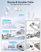SHEZI 4-in-1 USB C Cable Compatible With Lightning Cable 60W Fast Charging & Data Transfer, Support to CarPlay & Android Auto, 5FT Travel Multi Cord Charger Combo for iPhone/iPad/Samsung/MacBook Cable