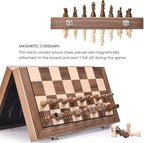 AMEROUS 15 Inches Magnetic Wooden Chess Set with 2 Extra Queens/Folding Board/Chess Pieces Storage Slots/Instructions, Portable Travel Chess Game for Beginner/Classic Board Game