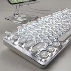EWEADN TK100 Typewriter Style Wired Mechanical Keyboard, 104 Keys Aesthetic Typewriter Keyboard with White Backlit, Anti-Ghosting, Blue Switch Wired Cute Keyboards-White