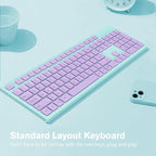 LeadsaiL Wireless Keyboard, 2.4GHz Full-Sized Ergonomic Computer Keyboard, Cordless Noiseless Keyboard,12 FN Shortcuts for Windows MacOS Laptop Computer - Purple and Mint Green