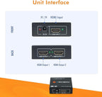 4K@60 HDMI Splitter 1 in 2 out 1X2 Powered Splitter for Dual Monitors by J-Tech Digital [JTD-MINI-1X2SP]