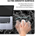 Black with White Topographic Line Large Mouse Pad,Gaming Keyboard Desk Pad,Extended Mouse Mat Non-Slip Rubber Base with Stitched Edges for Office Game Home XL 31.5"x11.8"