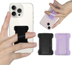 Universal Phone Grip for Smartphones - Phone Holder for Hand for Back of Phone - Wireless Charging Compatible (Black Purple) 2PC