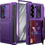 Vihibii for Samsung Galaxy Z Fold 6 Case with S Pen Holder & Card Holder & Slide Camera Cover & Screen Protector & Hinge Protection, Heavy Duty Rugged Wallet Case for Galaxy Z Fold 6, Dark Purple