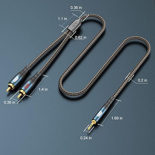 EMK 3.5mm to 2RCA Cable 24K Gold-Plated Nylon Braided RCA to Auxiliary Stereo Audio Headphone Male to Male 1/8 to RCA Cord for Tablet,Subwoofer,Home Theater,DVD Speaker,MP3/MP4,Player 3.3ft/1m