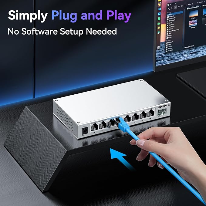 SODOLA 8-Port 2.5Gb Switch Unmanaged,8 x 2.5GBASE-T Ports,1X10G SFP+,Aluminum Alloy Cooling & Magnetic Mounting, Fanless,Plug & Play 2.5G Ethernet Switch