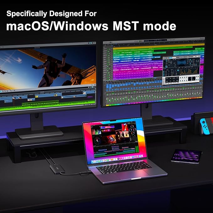 USB 3.0 to HDMI Splitter Extended Display Dual Monitors, USB 3.0-A/C to Dual HDMI Adapter 4K@30Hz+1080p@60Hz Compatible MacBook/MacBook Pro Air Dell (MST Support MacOS/Windows)