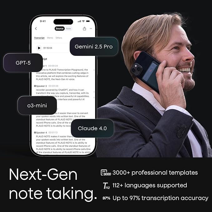 Plaud Note AI Voice Recorder, AI Note Taking Device, Transcribe & Summarize, Support 112 Languages, 64GB Navy Blue Digital Audio Recorder for Lectures, Meetings, Calls, with Magnetic Dark Blue Case