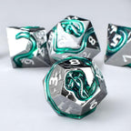 RULE DICE Serpent's Cunning Metal DND Dice Set - 7pc Polyhedral D&D Dice for Dungeons and Dragons, RPGs Like Pathfinder - Emerald Green Snake Design, Balanced for Critical Rolls