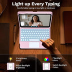 MoKo Touch Keyboard Case for iPad (A16) 11th Generation 11 inch 2025, iPad 10th Generation 10.9 inch Case with Pencil Holder, 7 Colors Backlit Multi-TrackPad Detachable Bluetooth Keyboard, Pink Marble