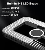 Double-Sided Magnetic Phone Ring Light with Mini Tripod Stand,448 LED 6000mAh Rechargeable RGB Selfie Light for iPhone,Handheld Stabilizer with Light for Magsafe/Phones/Video Recording/Makeup/Photos