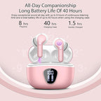 Wireless Earbuds, Bluetooth 5.4 Headphones HiFi Stereo, Bluetooth Earbuds with ENC Noise Cancelling Mic, IP7 Waterproof in Ear Earphones, 48H, LED Display Ear buds for Pad Phone Workout Sports, Pink