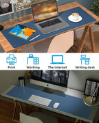 Desk mat Large, Leather Desk Pad Protector,Office Desk Mat,Mouse Pad, Non-Slip Desk Blotter, Laptop Desk Pad, Waterproof Desk Writing Pad for Office&Home (Grey Blue, 48" x 24")