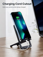 JSAUX Cell Phone Stand, Foldable Aluminum Adjustable Phone Holder for Desk Portable Travel Holder Office Desk Accessories Compatible with iPhone 15 14 13 12 11 Pro Max X Samsung S24 S23 Steam Black