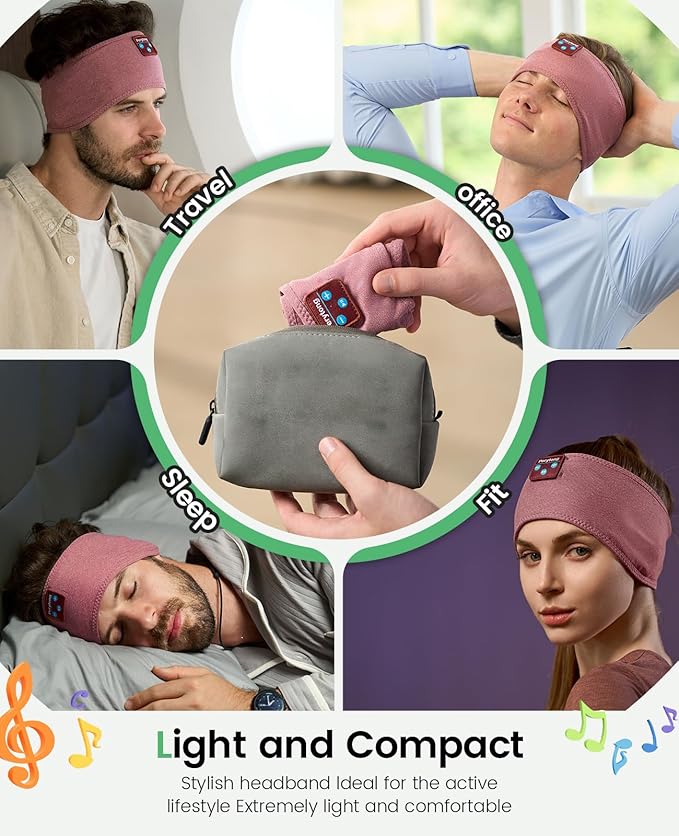 Perytong Sleep Headphones Bluetooth 5.4 Headband Headphones, Wireless Earphones Music Sleep Earbuds for Side Sleepers Sleeping Eye Mask for Women Men Workout Running Cool Unique Gifts