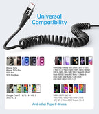 Coiled USB C to C Cable for Car 5FT, USB Type C Charger Cable 100W Short USBC Fast Charging Cable for iPhone 16/15/Pro/Plus/Pro Max/Samsung Galaxy S23, Compatible All Type C Devices-Black 2Pack