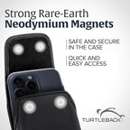 Turtleback Belt Clip for iPhone 16 Pro, 16e, 15 pro 14 Pro 13 Pro -Small- Fits w/Slim MagSafe Style Cases - Premium Black Leather, Vertical Belt Holder, Magnetic Closure, HD Rotating Belt Clip