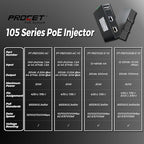 PROCET Gigabit PoE+ Injector Din Rail, 30W Industrial PoE Adapter with Wide Temp -40°F to 149°F, 6KV Surge Protection, AC/DC Input, IEEE802.3af/802.3at, PT-PSE105G-AC