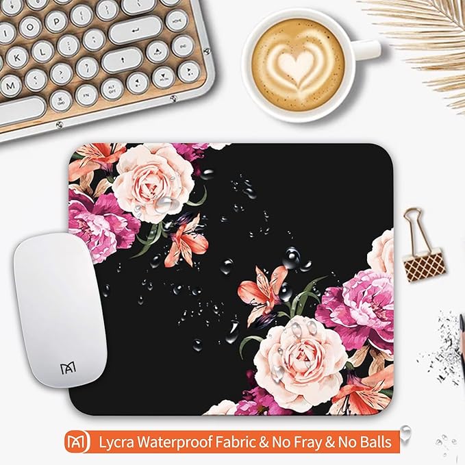 Square Mouse Pad Pretty Peony Flower, Personalized Premium-Textured Custom Mouse Mat Design, Washable Mousepad Cloth, Non-Slip Rubber Base Computer Mouse Pads for Wireless Mouse
