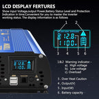 Power Inverter 1100 watt 12V DC to 110V 120V AC 1000w Inverter with LCD Display Remote Control 2AC Outlets Dual 2.4A USB Ports Compatible with Lithium Battery for Car RV Truck Boat by VOLTWORKS