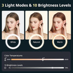 Aureday 12" Overhead Ring Light with Stand, Dimmable Ringlight with Phone & Mic Holder, 62" Adjustable Tripod for Video Recording, Live Streaming, Tiktok, YouTube, Makeup, Cooking