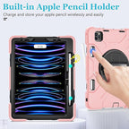 Case for iPad Pro 11 Inch 2022/2021/ 2020/2018: Silicone Cover for iPad 11 Inch 4th/ 3rd/ 2nd/ 1st/ Generation with Screen Protector- Stand- Handle- Shoulder Strap- Pencil Holder- Rose Gold