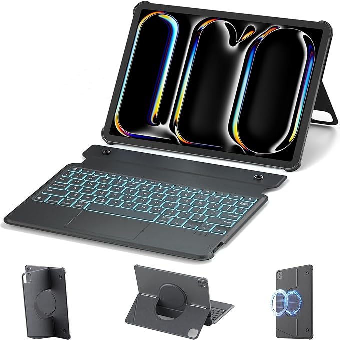 Nillkin for iPad Air/Pro 13 Inch Case with Detachable Keyboard, Slim Magnetic Rugged Keyboard Case for iPad Air 13 M3/M2 and iPad Pro 13 (7th Gen) M4 with Stand Backlit Multi-Touch Trackpad, Black